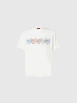 T-shirt girocollo in cotone con inserto zig zag sfumato