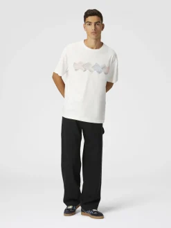 T-shirt girocollo in cotone con inserto zig zag sfumato