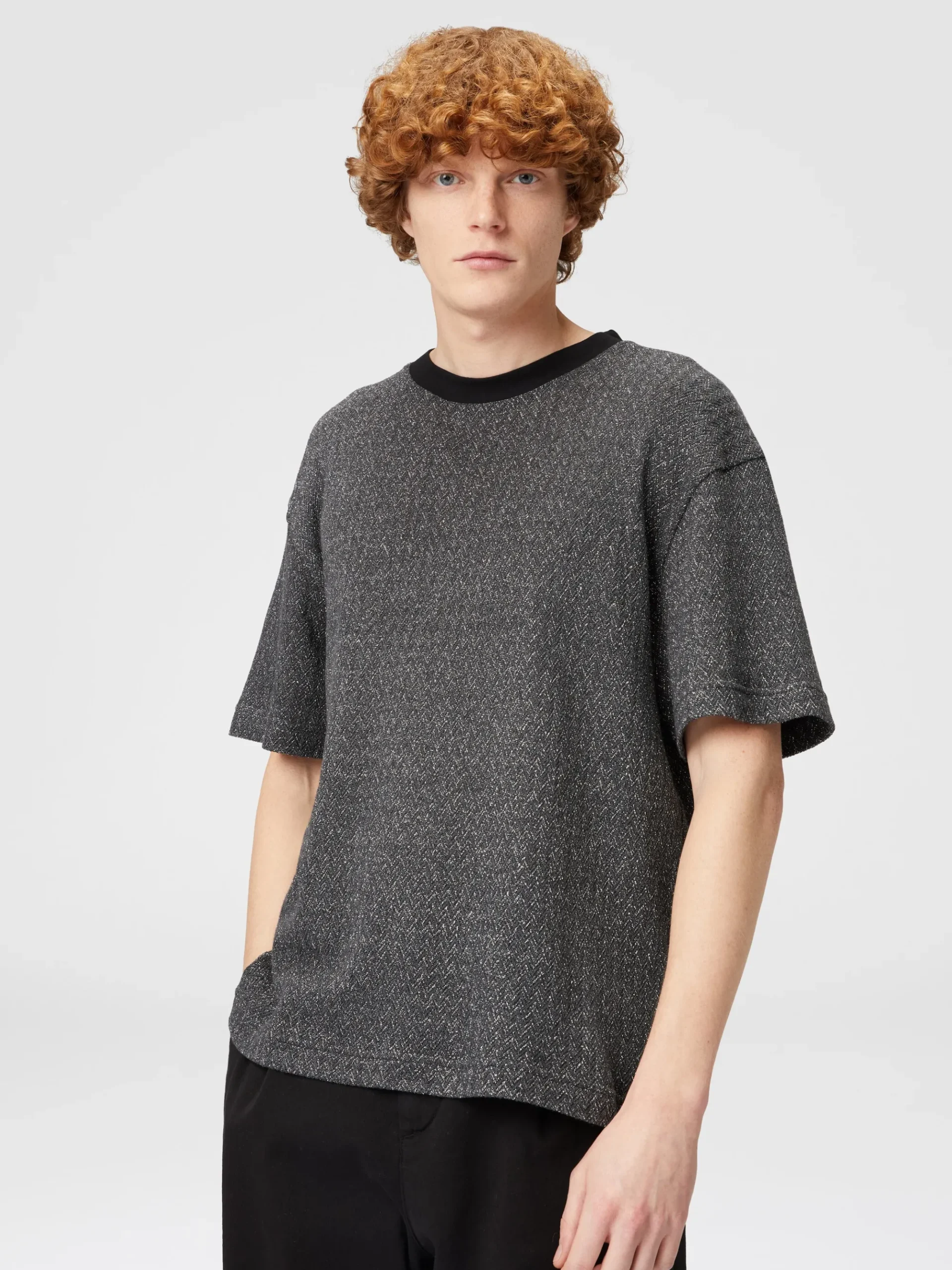 T-shirt in cotone e viscosa zig zag lamé