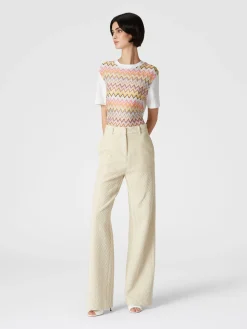 T-shirt in jersey di cotone con inserti chevron