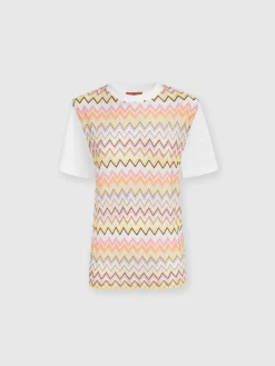 T-shirt in jersey di cotone con inserti chevron