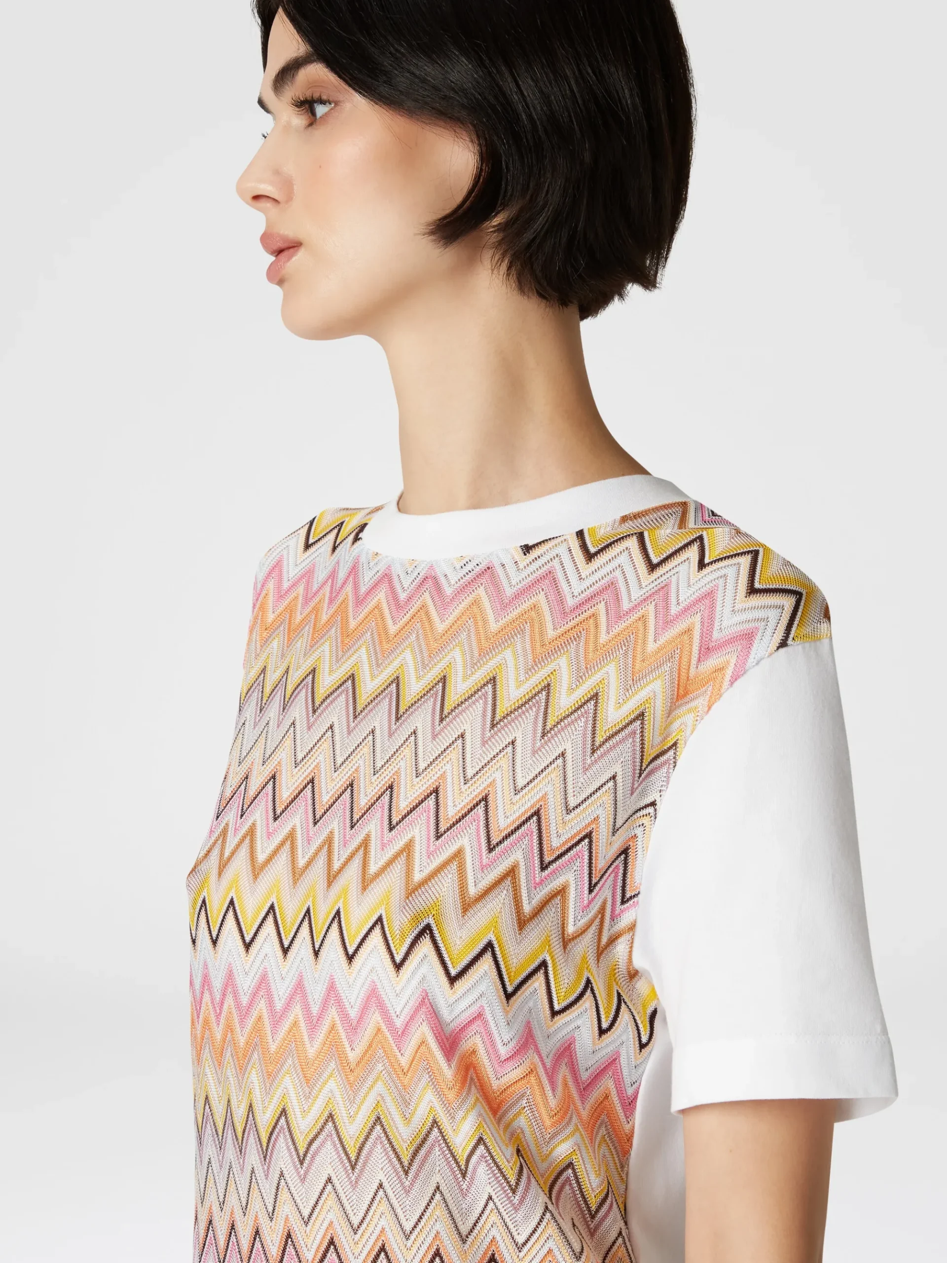 T-shirt in jersey di cotone con inserti chevron