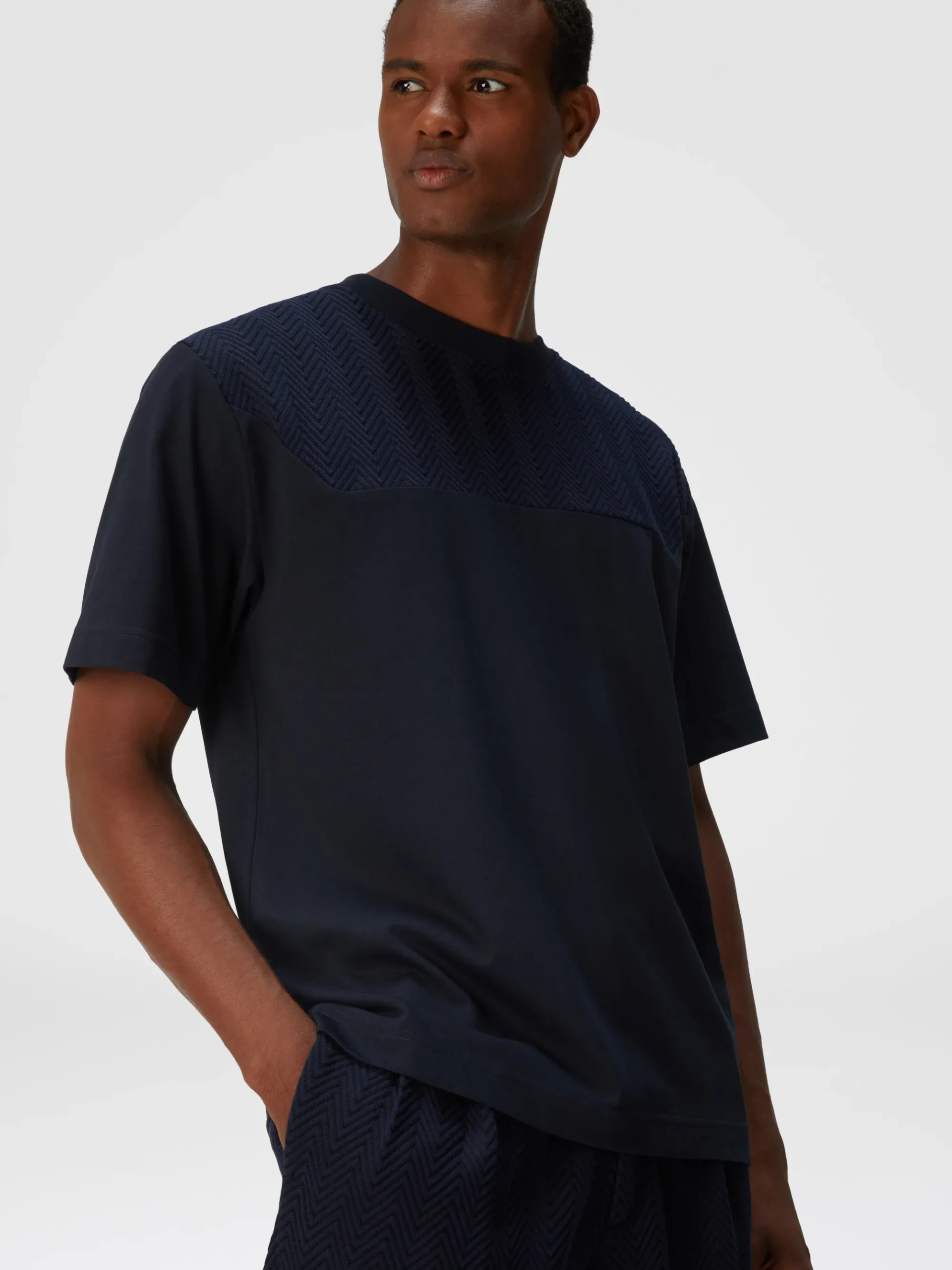 T-shirt in jersey di cotone con inserto zig zag