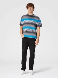 T-shirt in jersey di cotone a righe con logo