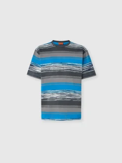 T-shirt in jersey di cotone a righe con logo