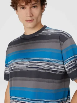 T-shirt in jersey di cotone a righe con logo