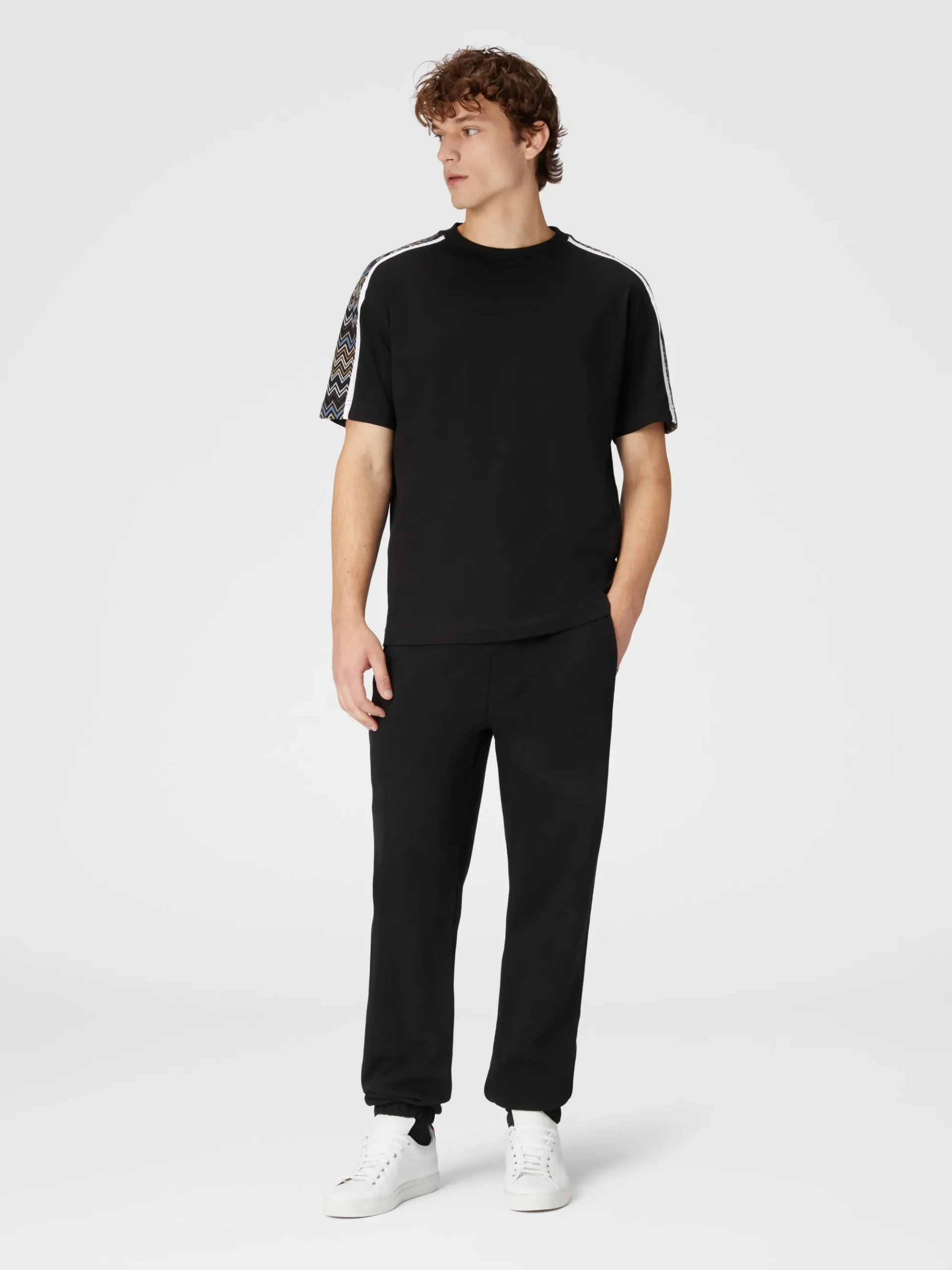 T-shirt in jersey di cotone con inserti zig zag