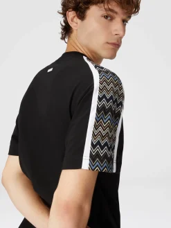 T-shirt in jersey di cotone con inserti zig zag