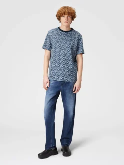 T-shirt in jersey di cotone jacquard zig zag
