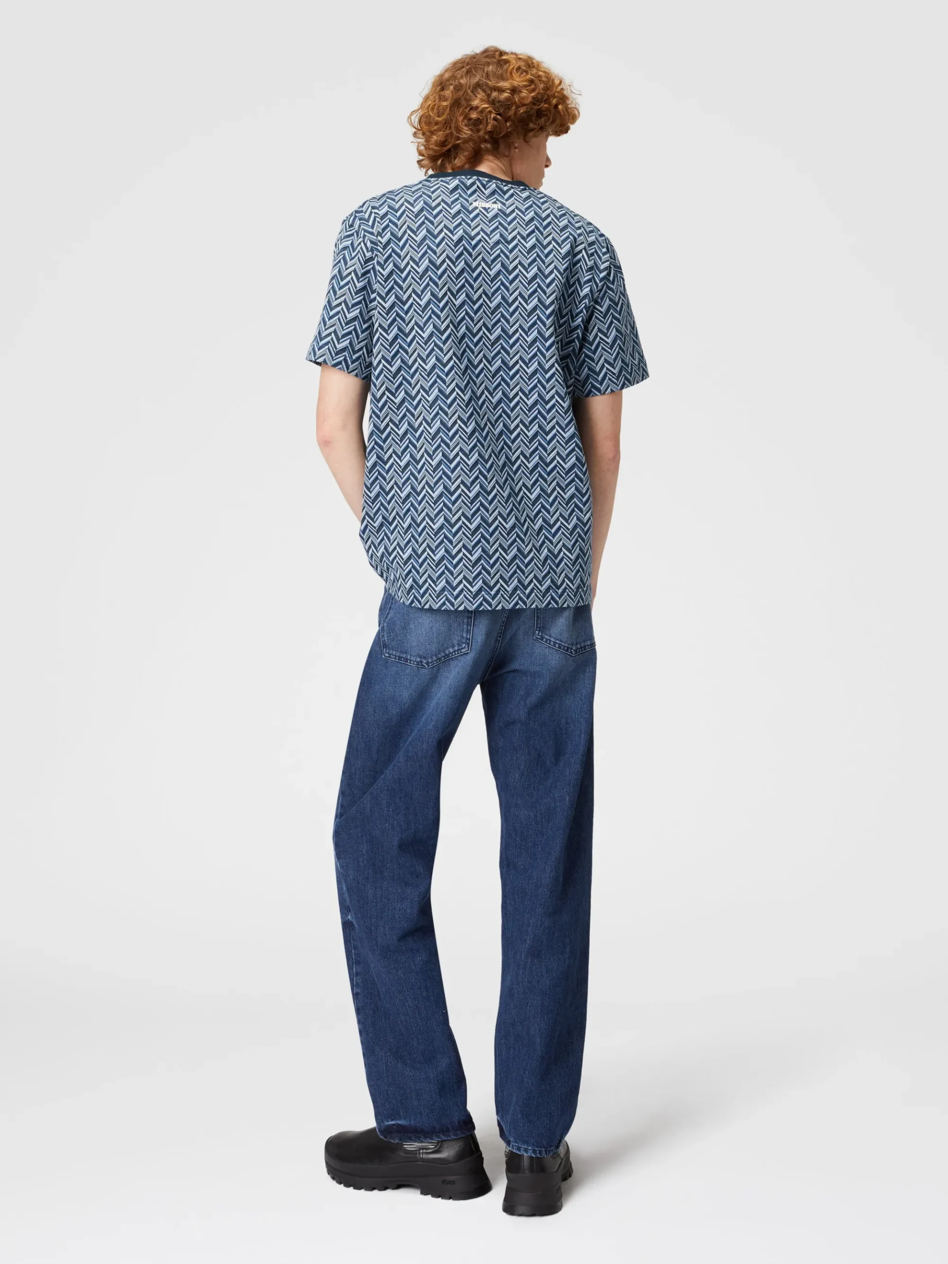 T-shirt in jersey di cotone jacquard zig zag
