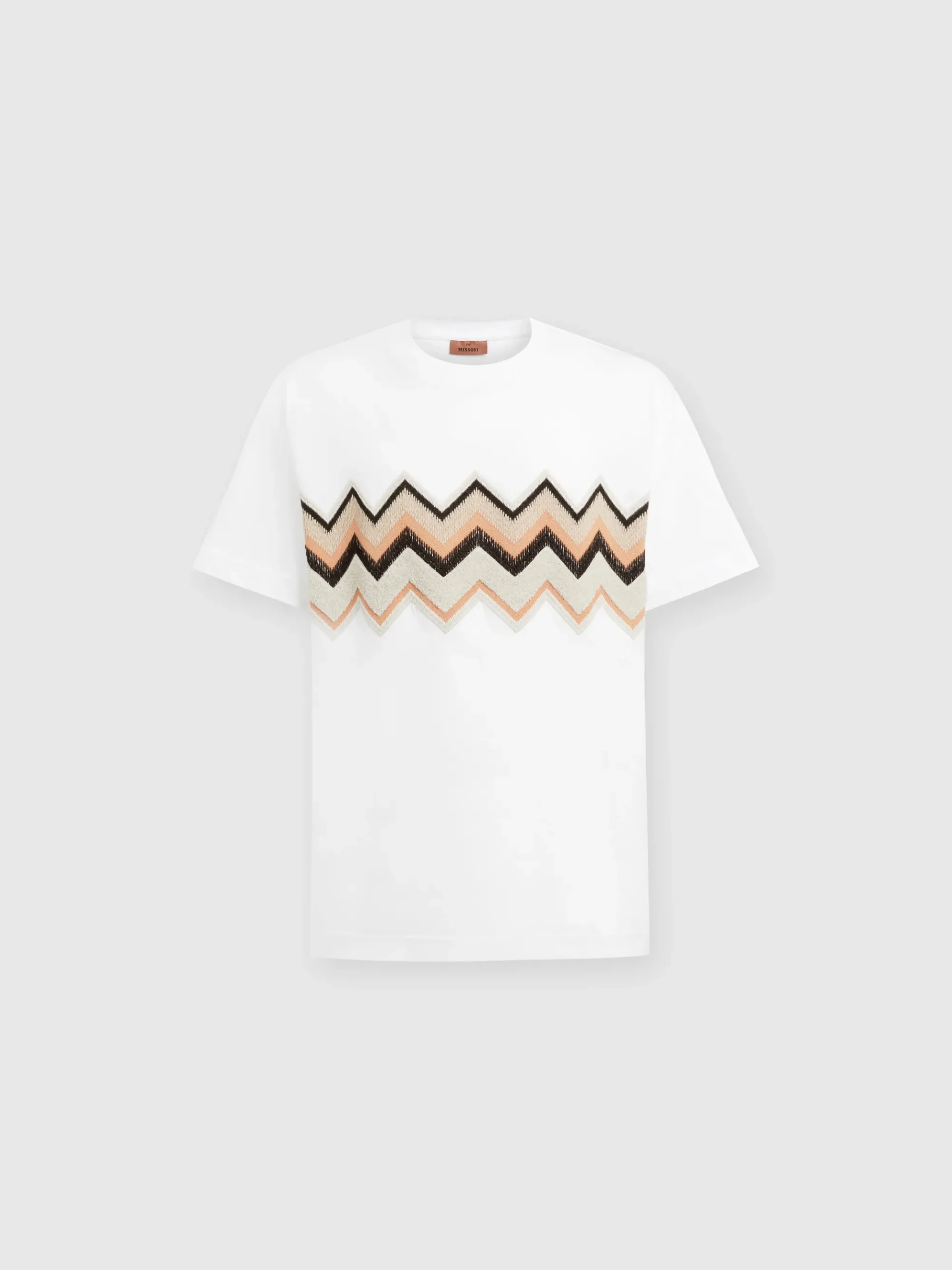 T-shirt in jersey di cotone con ricamo zig zag