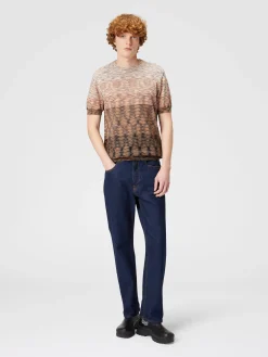 T-shirt in maglia fiammata di cotone