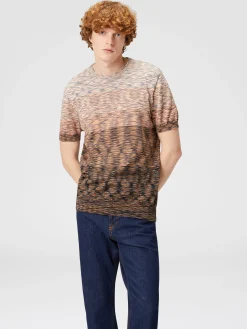 T-shirt in maglia fiammata di cotone