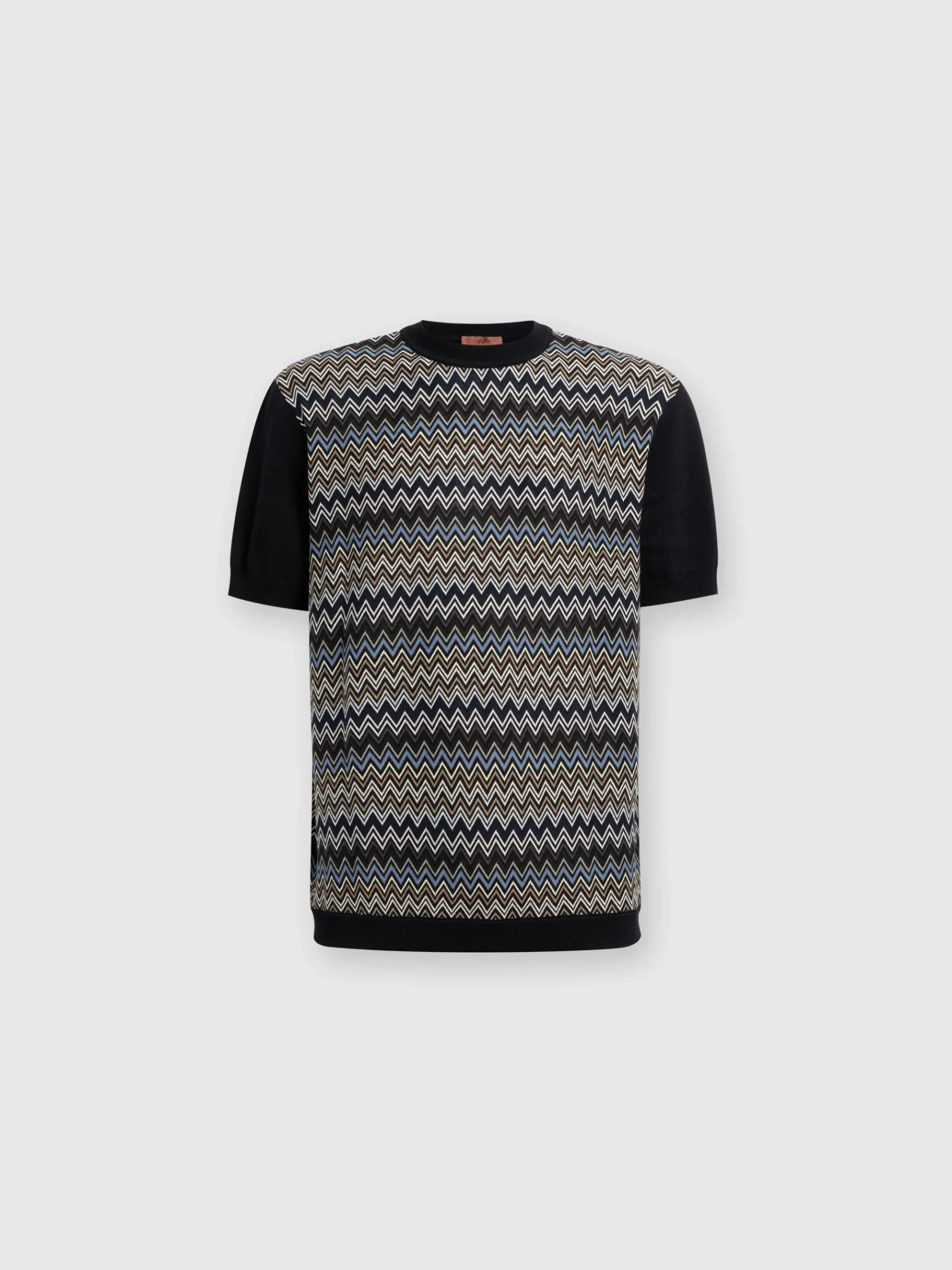 T-shirt in maglia di cotone zig zag con inserti tinta unita
