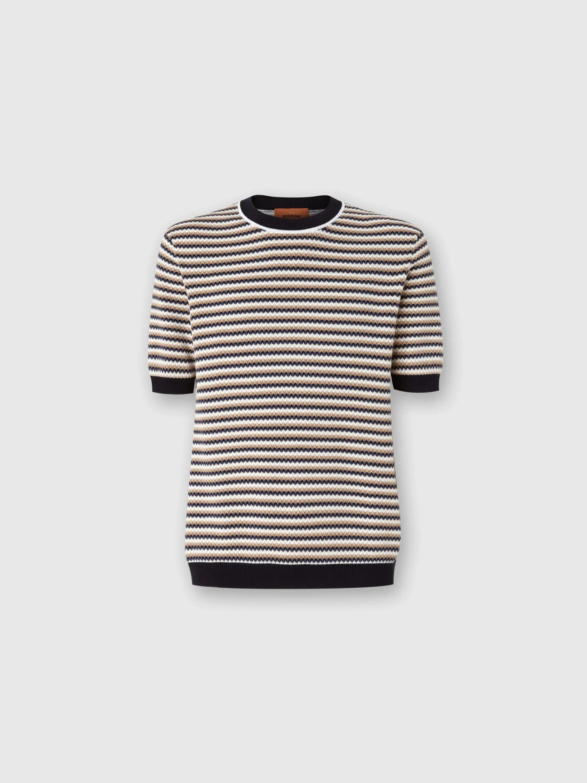 T-shirt in maglia di cotone zig zag con profili a contrasto