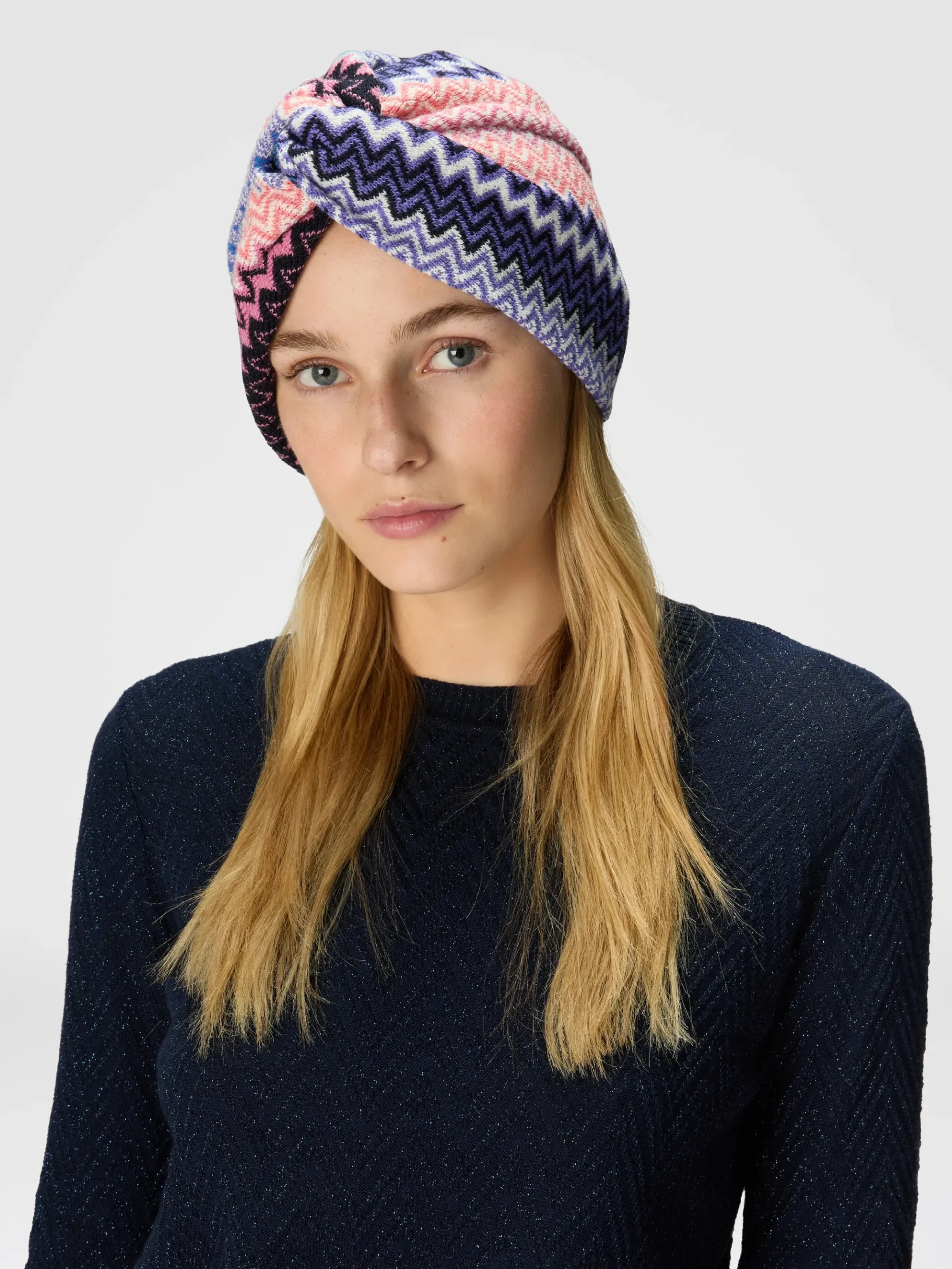 Turbante in misto lana zig zag