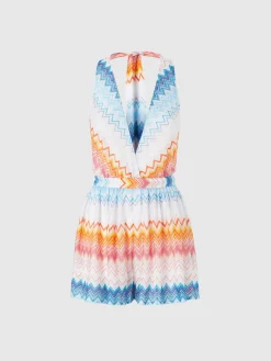 Tuta corta in misto viscosa zig zag lamé con scollo a V