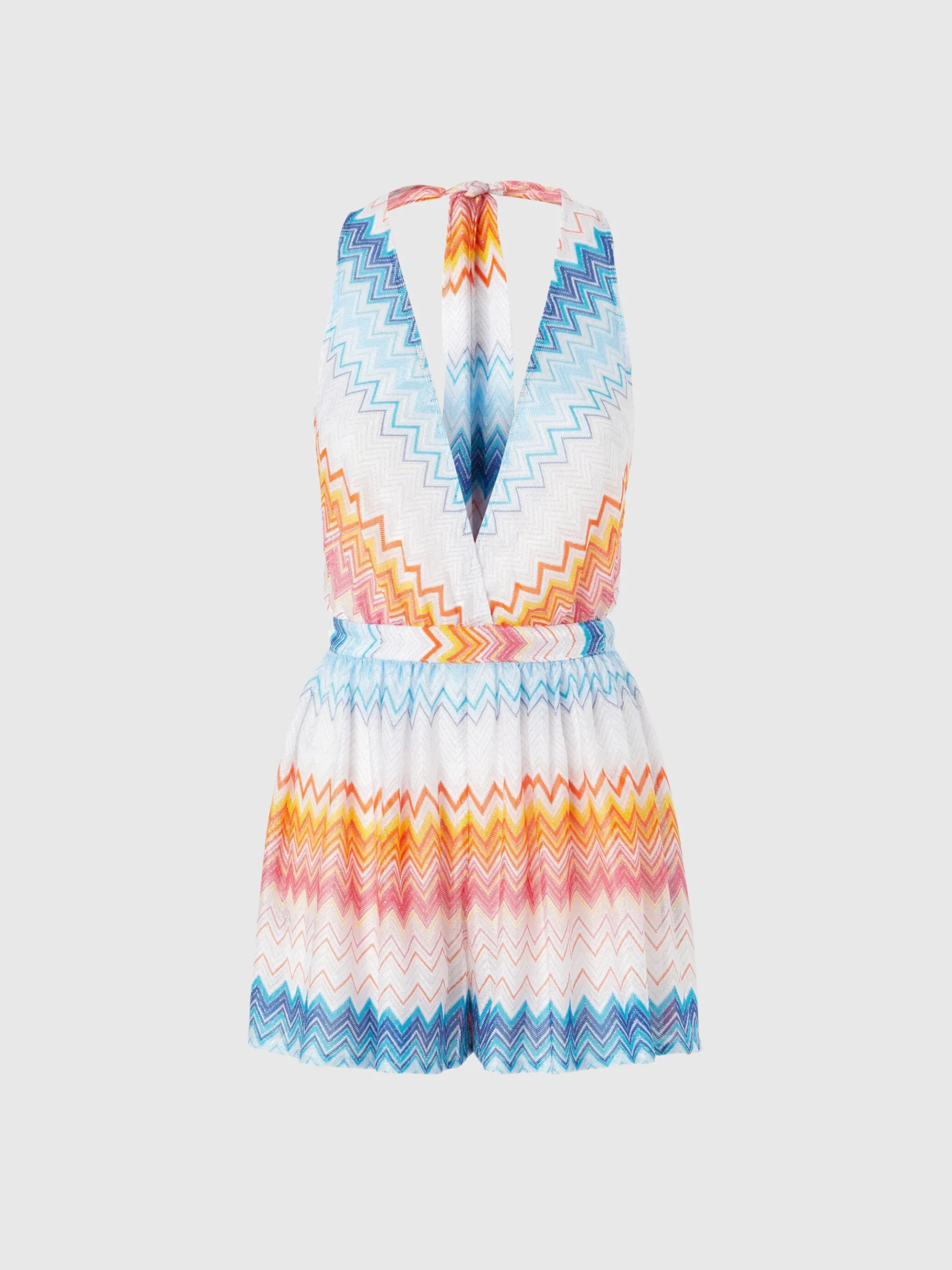 Tuta corta in misto viscosa zig zag lamé con scollo a V