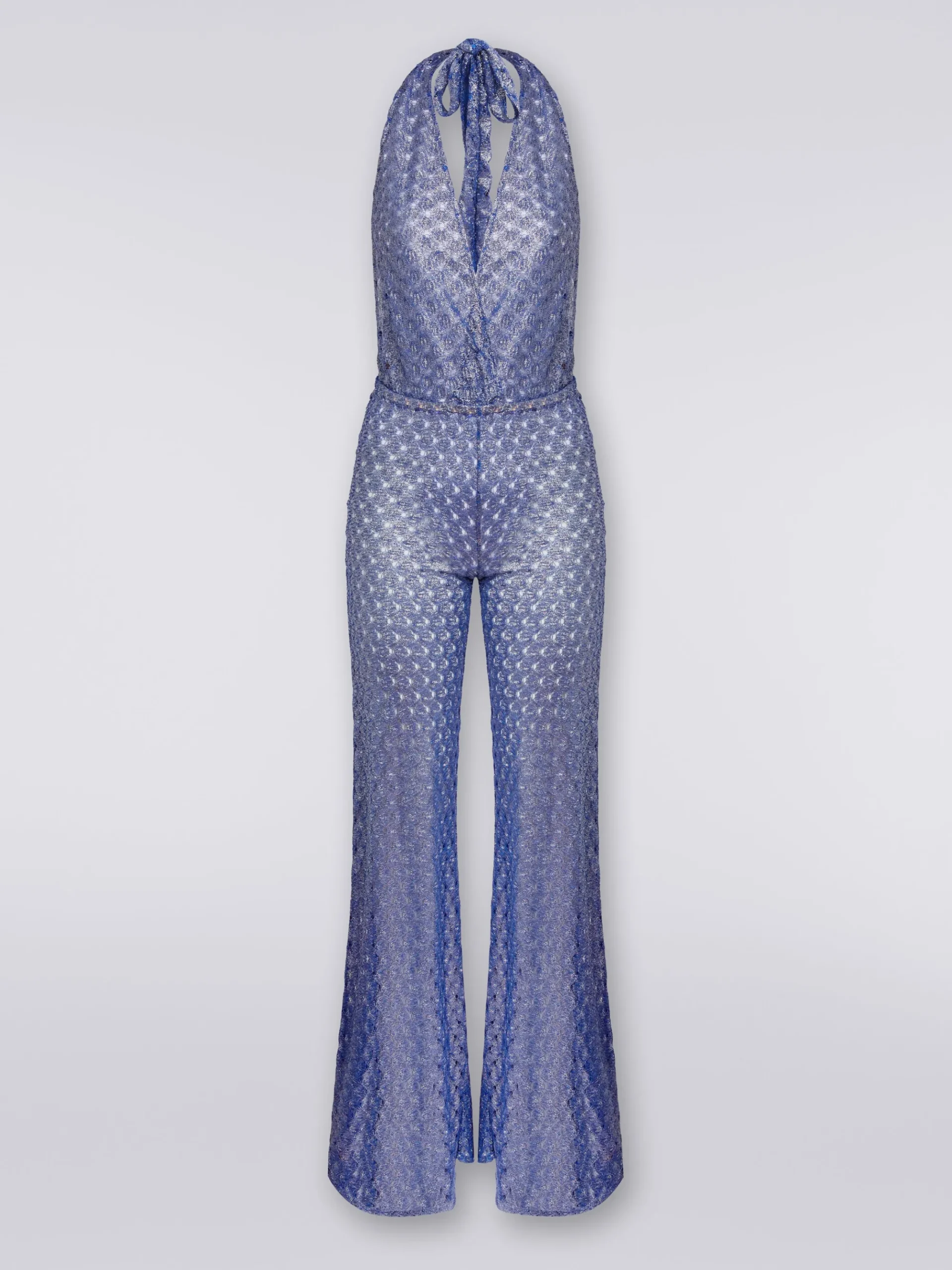 Tuta pantalone effetto pizzo con scollatura a V